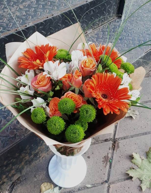 Букет цветов из: Герберы, Хризантемы, Альстромерии и Розы в Милославском