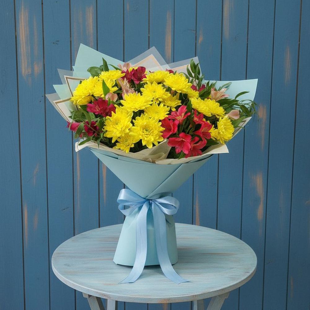 Букет цветов из: Альстромерии и Хризантемы в Милославском