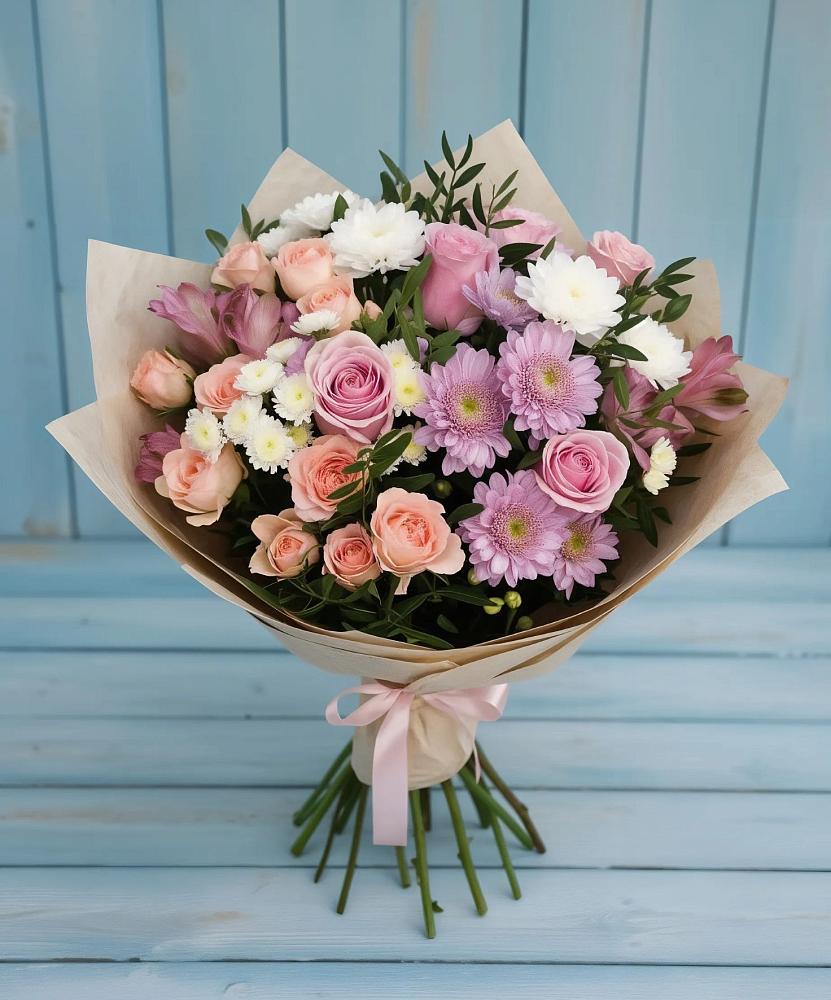 Букет цветов из: Хризантемы, Розы и Альстромерии в Милославском