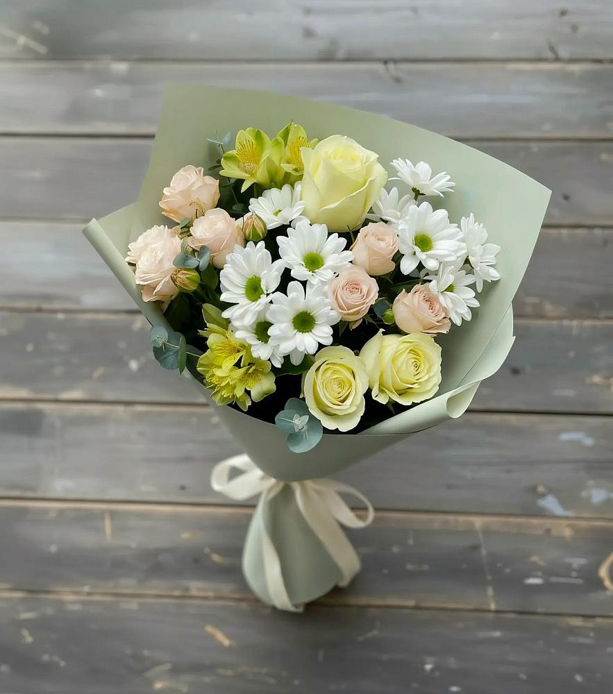 Букет цветов из: Альстромерии, Розы и Хризантемы в Милославском