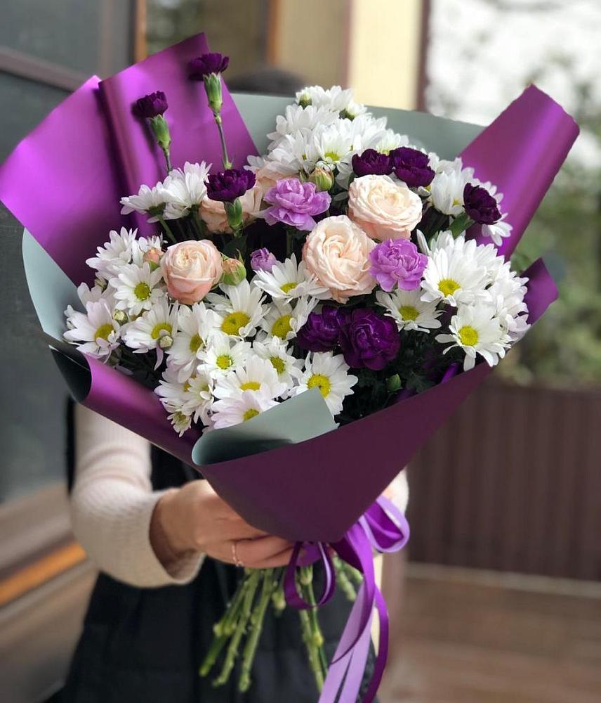 Букет цветов из: Хризантемы, Гвоздики и Розы в Милославском