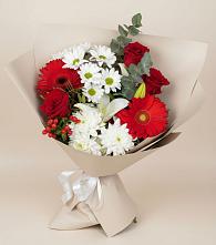 Букет цветов из:  Розы, Хризантемы, Герберы и Лилии в Милославском