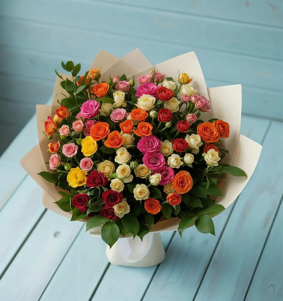 Букет Микс из разноцветных кустовых роз в Милославском