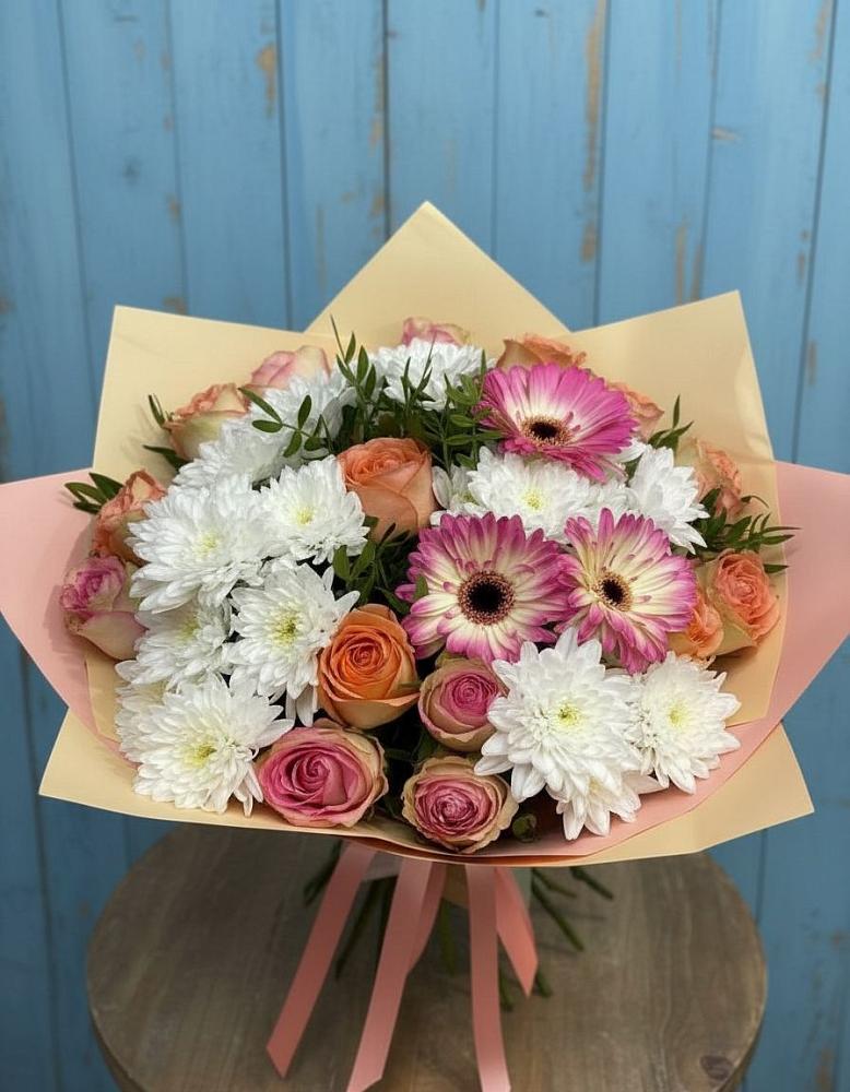 Букет цветов из: Розы, Герберы и Хризантемы в Милославском