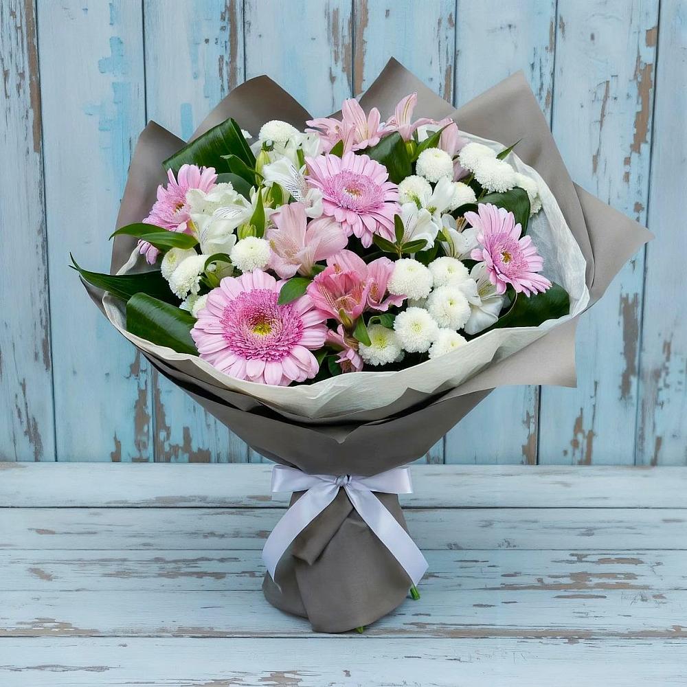 Букет цветов из: Герберы, Альстромерии и Хризантемы в Милославском