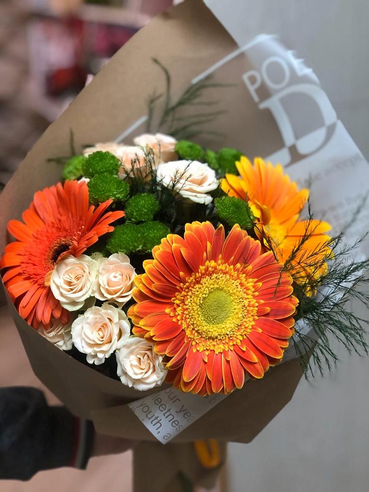 Букет цветов из: Герберы, Хризантемы и Розы в Милославском