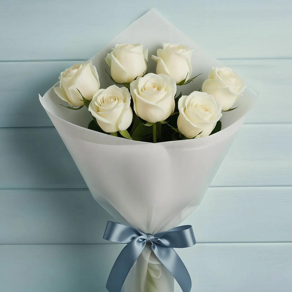 Букет 7 Белых роз Эдлесс Лав в Милославском